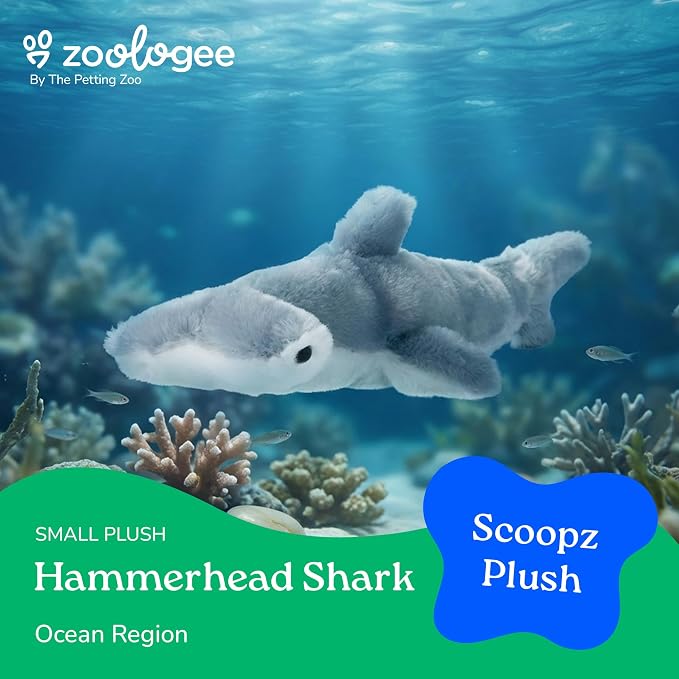 The Petting Zoo Hammerhead Shark Stuffed Animal Plushie, Gifts for Kids, Scoopz Animals, Shark Plush Toy, 10 inches