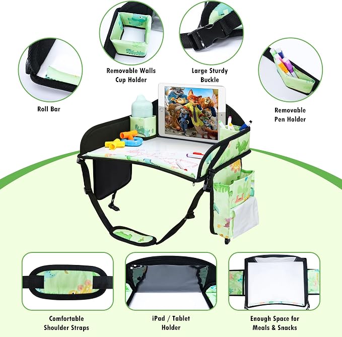 3PCS Kids Travel Tray for Airplane - Toddler Car Seat Table Tray, Road Trip Essentials for Boys & Girls, Carseat Lap Desk for Kids Road Trip Activities
