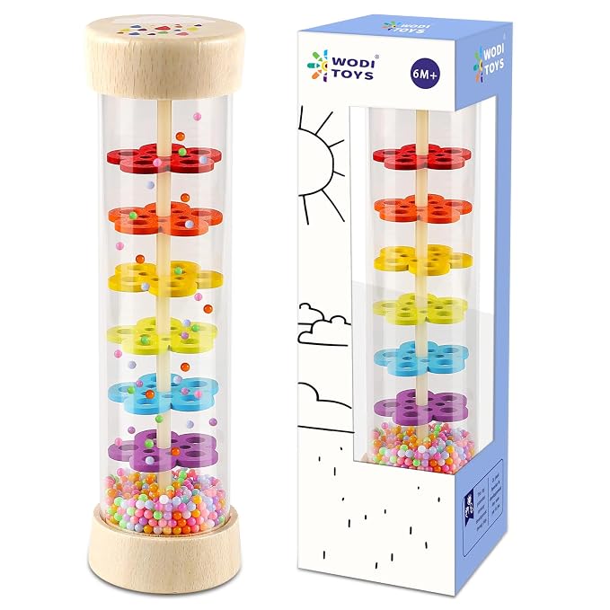 LOOIKOOS Rainmaker - 7 inch Wooden Rain Stick Montessori Toys for Babies 6-12 Months,Baby Rattle Shaker Sensory Developmental Toy,Raindrops Musical Instrument Baby Musical Toys for Baby 6 7 8 9