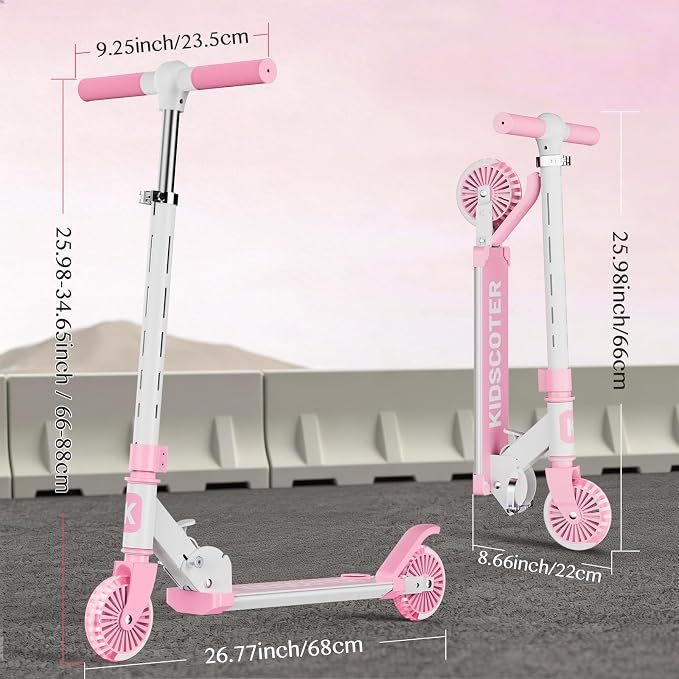 2 Wheel Scooter for Kids 3-12, Light Up Wheels & LED Stem Kick Scooter, Height Adjustable & Foldable Design, Lightweight Sport Scooter for Girls Boys with Kickstand