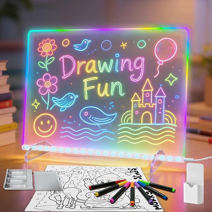 Led Note Board with Battery Box,16''Drawing Tablet,6 Modes & 8 Colors Light Up Drawing Board,Kids Toy with 13 Light Effects,Birthday Holiday Day Gifts for Girls & Boys Age 3+,Tracing Book