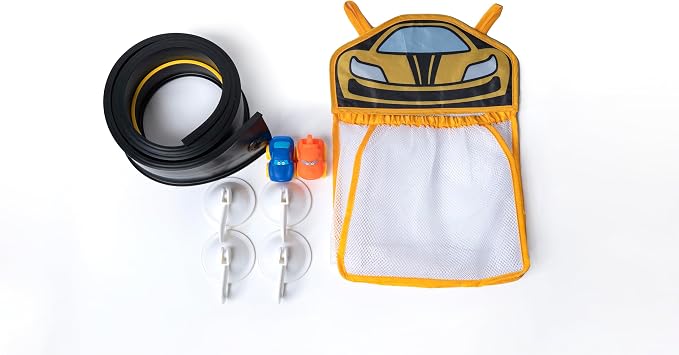 Race Car Bath Toy Set for Toddlers, Suction Cup Bath Track, 8 Piece Set with Mesh Storage Bag, Ages 3+ Montessori Play