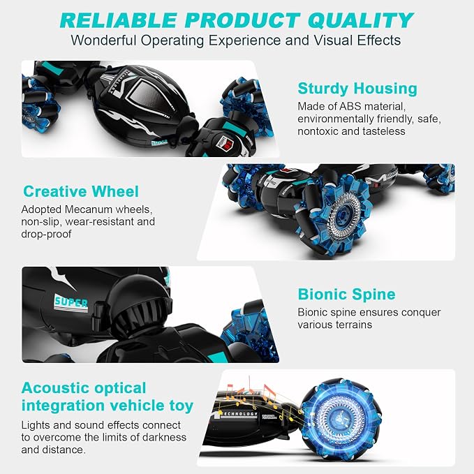 Fosgoit RC Cars, Gesture Sensing Stunt Car Toys for Boys Girls 6-12 Year Old, 2.4Ghz 4WD Hand Remote Control Toy 360° Rotate Transform Off-Road Drift with Lights Music, Birthday Xmas Gifts for Kids