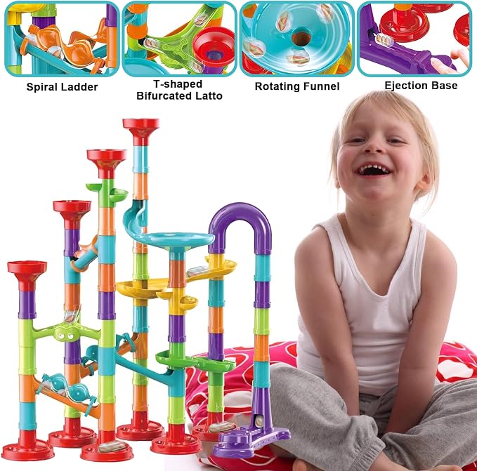 93 PCS Marble Toy Premium Set,STEM Educational Building Block Toy,Marble Track Race Set with 30 Glass Marbles for Boys & Girls,Construction Building Blocks Toys for Kids