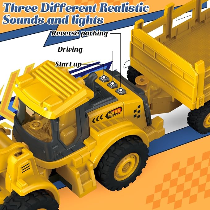Excavator Toy with Cargo Bin, 1:18 Scale Construction Vehicle for Kids, Inertia-Powered Push-and-Go, Lights & Sounds, Working Digger Arm, Indoor/Outdoor Sandbox Toy for Boys Girls Age 3 4 5 6