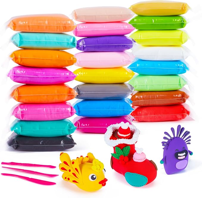 EDIFON Air Dry Clay, 24 Colors Modeling Clay for Kids, Foam Magic Clay Toy with Sculpting Tools, Non-Sticky, Ultra-Light & Soft, DIY Arts & Crafts School Project Set, Gifts for Boys & Girls Ages 3-12