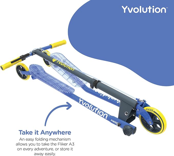 Yvolution Fliker A3 Drift Scooter, 3 Wheels Kids Wiggle Scooter, Foldable, Handbrake, Caster Wheels, for Boys and Girls Aged 7+ Years Old, Max Weight 175lbs