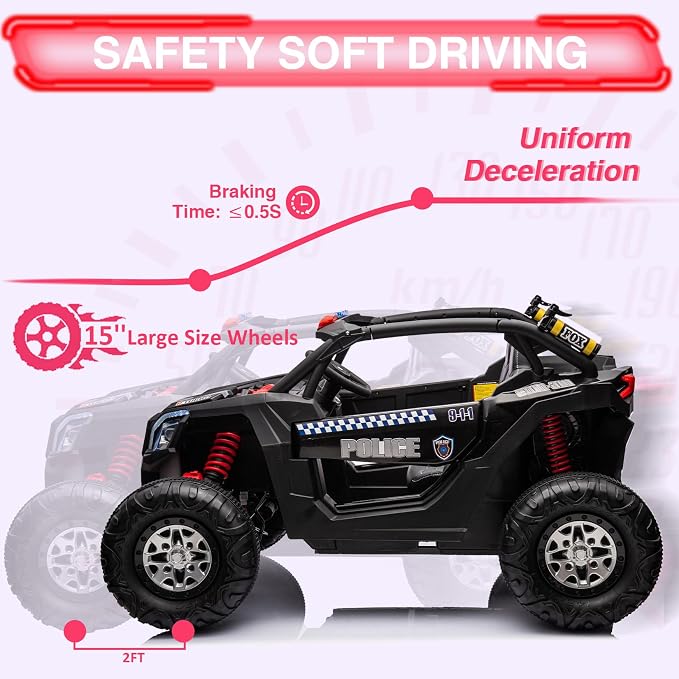 24V 2-Seater UTV Ride on Toy with Remote Control – Powerful 4WD Electric Vehicle Features 4 Shock Absorbers, Leather Seats, Music, and Lights. Designed As a 24V Ride-on Toy for Big Kids