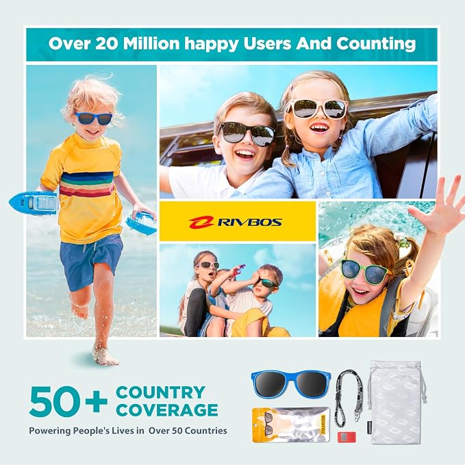 RIVBOS Kids Sunglasses Polarized UV Protection Flexible Rubber Glasses Shades with Strap for Boys Girls RBK004