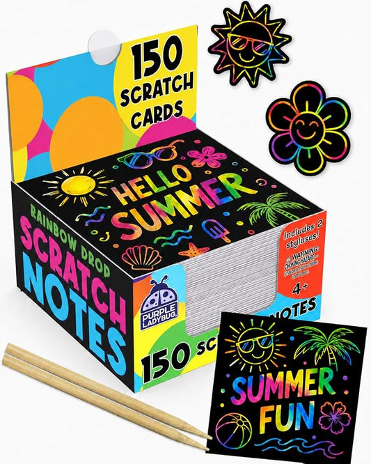 PURPLE LADYBUG Scratch Art for Kids - 150 Rainbow Scratch Art Mini Notes Arts and Craft Supplies, Crafts for Kids Ages 4-12, Summer Activities for Kids Camping & Summer Crafts