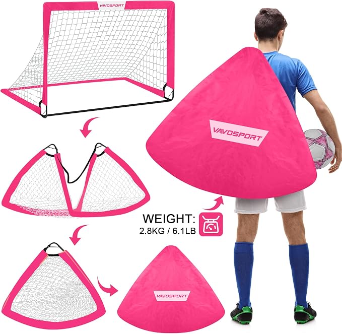 Kids Soccer Goals for Backyard Set - 2 of 4' x 3' Portable Soccer Goal Training Equipment, Pop Up Toddler Soccer Net with Soccer Ball, Soccer Set for Kids and Youth Outdoor Games, Sports, Play