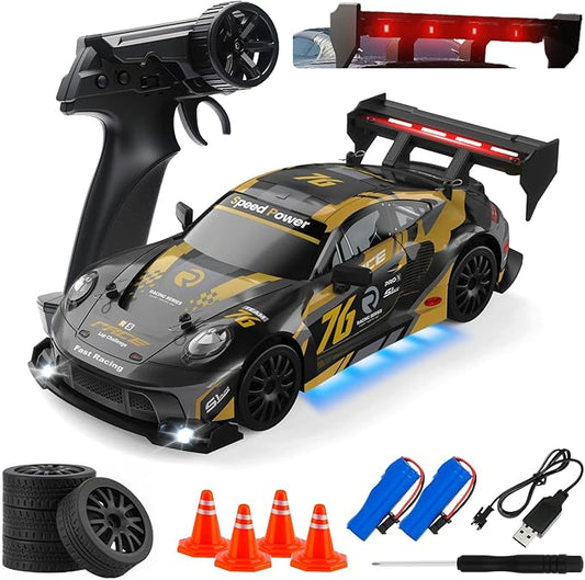 RC Drift Car, 1:24 Scale Remote Control Vehicle for Kids,2.4GHz 20KM/H 4WD High Speed RC Cars with LED Light, Two Batteries & Drifting Tires Racing Sport Toy Cars for Adults Boys Girls Kids 8606BK