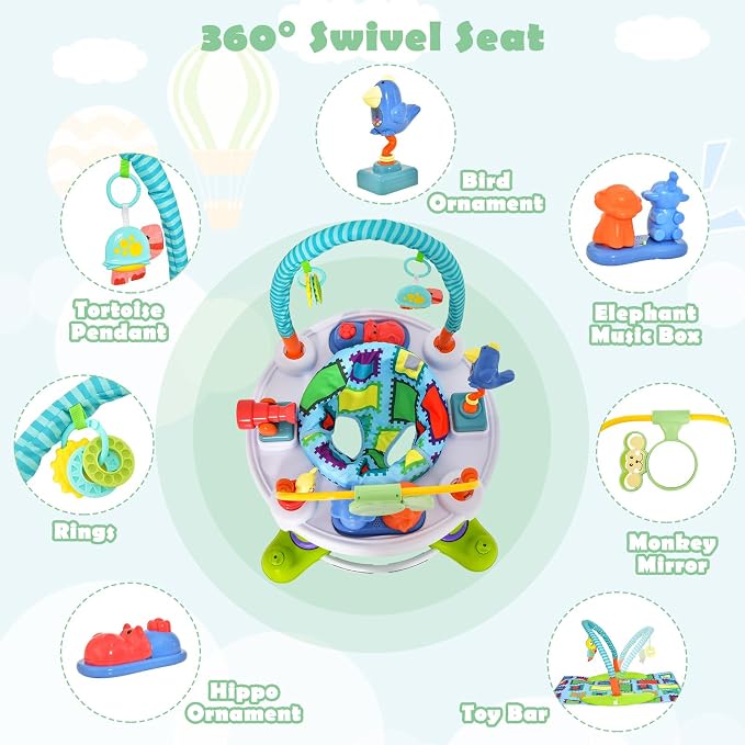 HONEY JOY Baby Bouncer Activity Center, 4 in 1 Toddler Bouncing Activity Saucer & Playtime Mat & Activity Table, Toy Rack, 3 Adjustable Heights, Foldable Activity Center for Infant Boys Girls