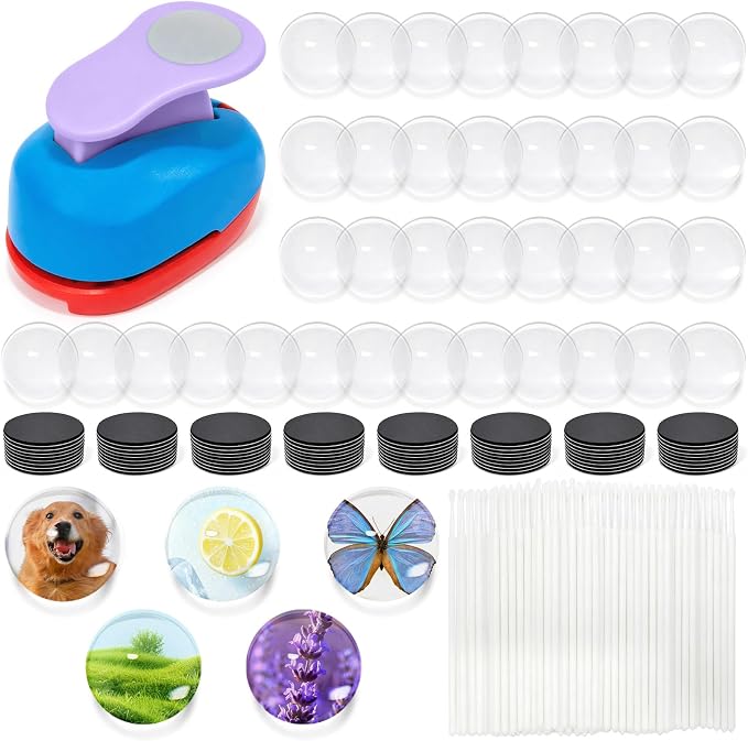 381 Pcs Fridge Magnets DIY Craft Set,All-in-One Refrigerator Magnet Making Kit with Paper Punch,Ferrite Magnets and Clear Glass Cabochons for Custom Home Decor & Craft Projects