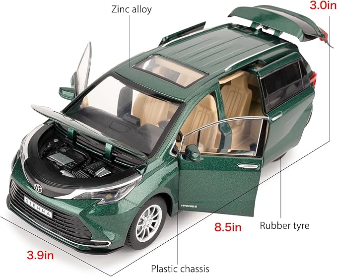 BDTCTK 1:24 Compatible for Sienna MPV Car Model, Pull Back Diecast Toy Car with Sounds＆Lights for Kids Boys Girls and Adults, Gift Green.