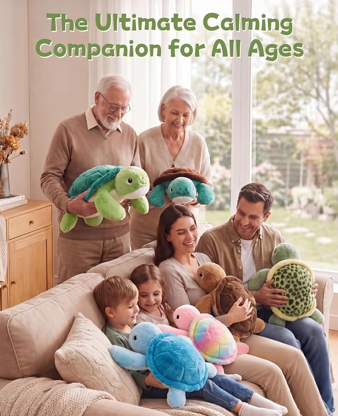 gnomantic Turtle Weighted Stuffed Animals - 22 Inch 4.5 Pounds Weighted Plushies Sea Turtle Stuffed Animal - Big Tortoise Plush - Cute Plush Toys Gifts for Kids & Adults (Sage Green)