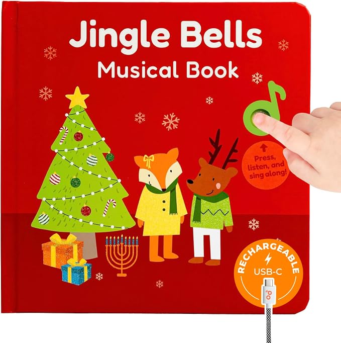 Cali's Books Jingle Bells USB-C Rechargeable Christmas Musical Book - Toddler Interactive Christmas Books for Kids and Babies - Sound Books for Toddlers 1-3 - Baby