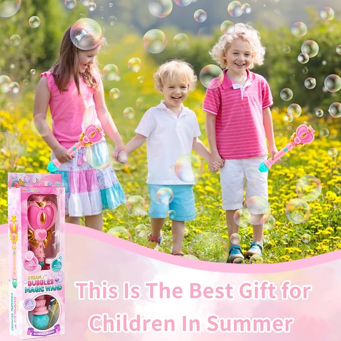 Bubble Wand for Kids Princess Heart Bubble Machine Blower Maker Wand with Light Easter Christmas Basket Stocking Stuffers Outdoor Toys Gifts for 3 4 5 6 7 8 Years Old Toddlers Little Girls