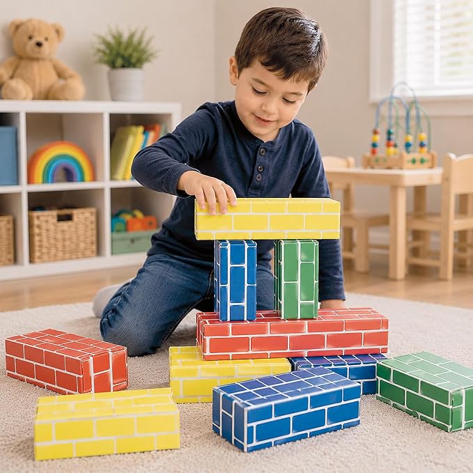 Lillian Vernon Primary Building Bricks - Kids Cardboard Blocks, Each 9" x 4" x 2" (Set of 24)