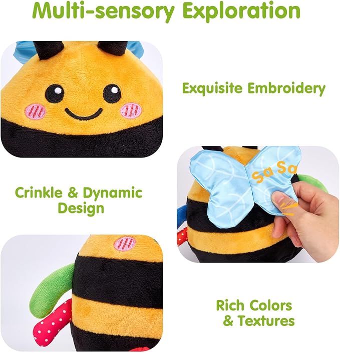 hahaland Tummy Time Bouncing Bee Toy for 6-12 Month, Musical Dancing Plush Bee Baby Toys 9 Month Old, Vibrating & Buzzing Bee Toy Gifts for 1 Year Old Boy & Girl