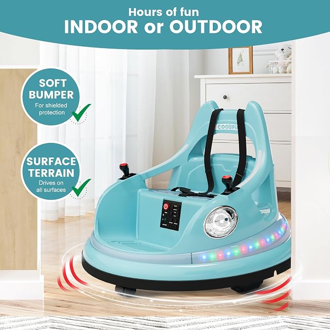 Bumper Car for Kids, 12V Ride on Bumper Car for Toddler with Remote Control, 2-Speed, 2 Driving Modes, 360°Spin, Anti-Collision Padding, Lights, Music, Electric Bumping Car for Children 1.5-6, Blue