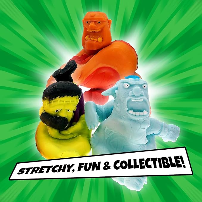 JA-RU Stretchy Monster Toy 3.5" Tall (3 Monsters Assorted) Halloween Action Figures Squish Pull Fidget. Calming Stress Toy for Kid & Boy Party Favor 4303-3s