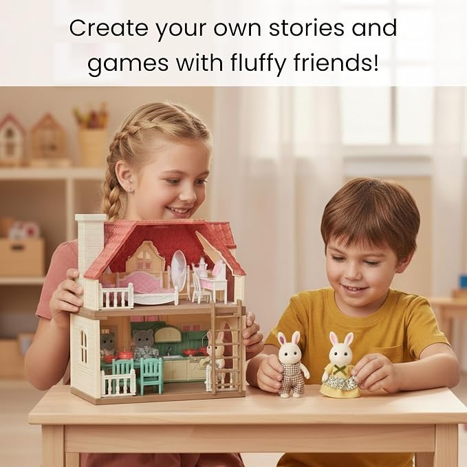 Family Cream Cat Figures — Set of 2 Collectible Flocked Mini Dolls with Removable Clothes, Miniature Dollhouse Pretend Play Figures for Kids Ages 3+