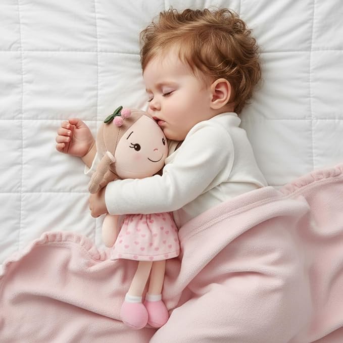 GAGAKU Cherry Girl Soft Plush Baby Doll for Girls (12") | My First Baby Doll Gift, Machine Washable, Rag Doll Toy, For Toddlers & Infants
