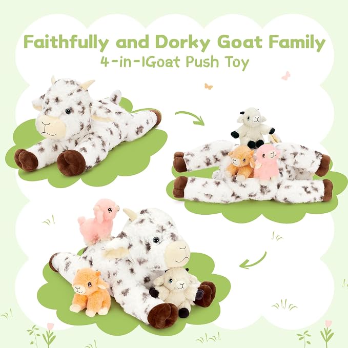 Tezituor Large Lamb Stuffed Animal Toys Sets, 22 Inch Mommy Spot Lamb Plush with 3 Cute Babies in Zippered Tummy,Soft Cuddly 4Pcs Sheep Stuffy,Farm Goat Plushie Gifts for Christmas Birthday Easter