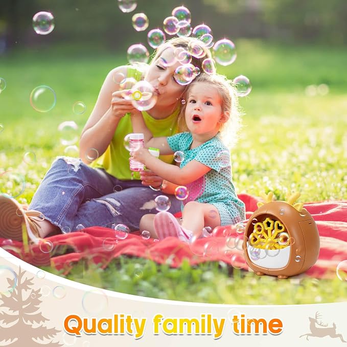 JONEG Bubble Machine Toys for Kids 3-8 Years Old - Bubble Blower Maker with Solutions, Outdoor Toy, Birthday Gift for 3 4 5 6 7 8 Year Old Girls Boys Toddlers (Deer-Brown)