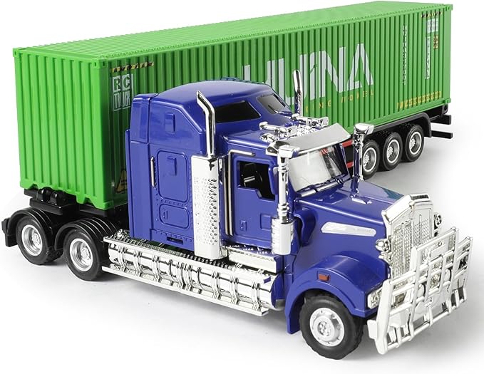 Container Semi Truck Toys, 1/50 for Kenworth W900 Big Metal Transport Box Diecast Truck Trailer Model Toy Gifts for Boys Adult Car Collector- Green