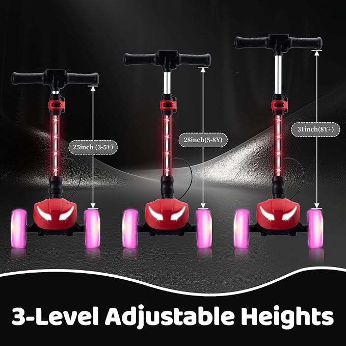 24V Electric Scooter for Kids w/150W Powerful Motor, Thumb Throttle, LCD Screen, Bluetooth, Light-Up Stem Deck & Wheels, 3 Adjustable Heights, 5MPH Safe Speed, 3 Wheel Electric Scooter for Kids