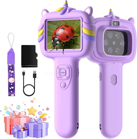 Microscope Camera for Kids Gifts Toys- Handheld Pocket Microscopes with 2.4" Screen and Autofocus - Mini Digital Educational Science Kit for Christmas Birthday for Age 3-5 5-7 8-12 Girls Boys (Purple)