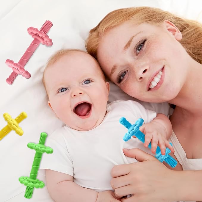 4 Pack Teething Toys for Babies 0-3 3-6 Months – Anti-Choking Design,Teething Relief for Infant Straws Sticks 6-24 Months, Baby Toddlers Silicone teether Tubes