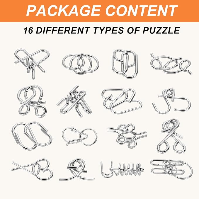Metal Puzzle Rings Classical Metal Wire Puzzle Set Educational Mind Smart Games, Unlock Interlock Toy Perfect for Little & Adult (Black, 16pcs)