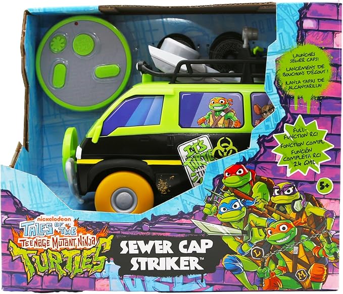 Teenage Mutant Ninja Turtles: Tales of The TMNT – Sewer Cap Striker RC Car | Full-Function Remote Control Vehicle | Launches 10 Foam Sewer Caps | Sewer Cap Remote Controller | Ages 6+