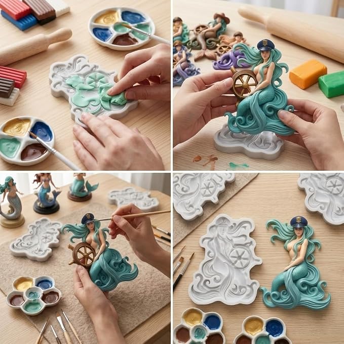 Mermaid Silicone Molds Mermaid Polymer Clay Mold for DIY Crafts Epoxy Resin Casting Air Dry Polymer Clay Plaster Jewelry Making