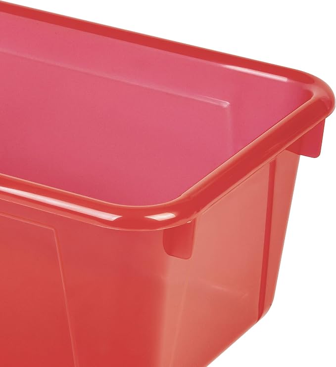 Storex Small Cubby Bins – Plastic Storage Containers for Classroom with Non-Snap Lid, 12.2 x 7.8 x 5.1 inches, Tint Red, 5-Pack (62481A05C)