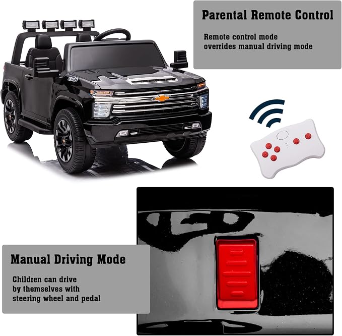 24V Ride on Toys for Kids, Chevrolet Silverado 2 Seater Ride on Car for Kids Remote Control Kids Electric Cars Kids Driving Car with Bluetooth, Power of Wheel Car for Kids Truck for All Types of Road