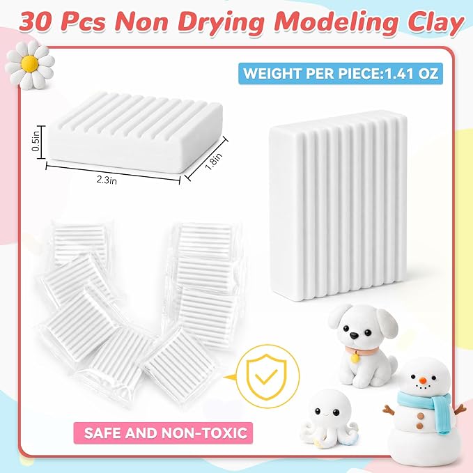 Syhood 30 Pcs 42oz White Reusable and Non Drying Modeling Clay Bulk Plastilina Modeling Clay Gift Set for DIY Sculpting Classroom Arts and Crafts Projects Play