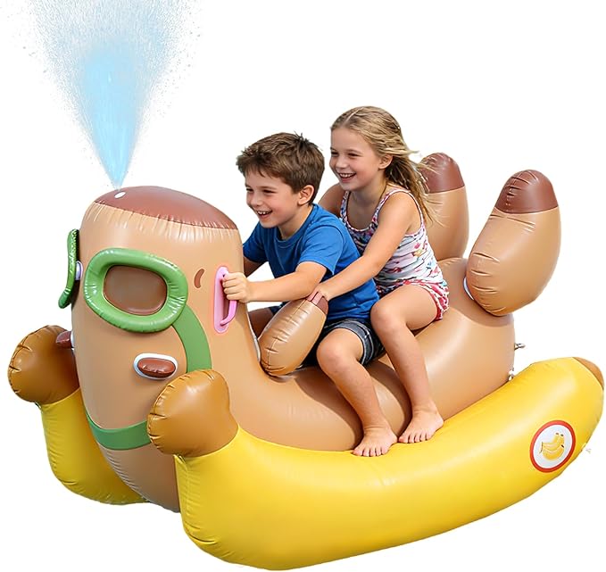 Capybara 72'' Pool Float for Kids with Sprinkler, Inflatable Pool Float, 3-in-1 Water Toy Pool Raft & Rocking Rider, Summer Outdoor Water Toys for Yard, Pool & Beach