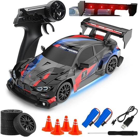 RC Drift Car, 1:24 Scale Remote Control Vehicle for Kids,2.4GHz 20KM/H 4WD High Speed RC Cars with LED Light, Two Batteries & Drifting Tires Racing Sport Toy Cars for Adults Boys Girls Kids 8607BK