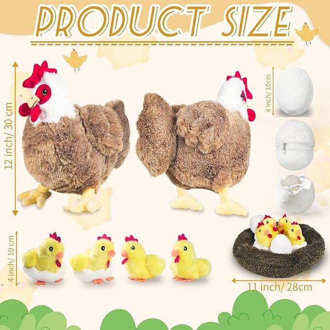 9 in 1 Chicken Stuffed Animal, Stuffed Chicken Toys for Kids Zippered Egg Laying Hen Chicken Plush with Baby Chicks, Eggs and Coop for Christmas Birthday Gifts Farm Party Decors
