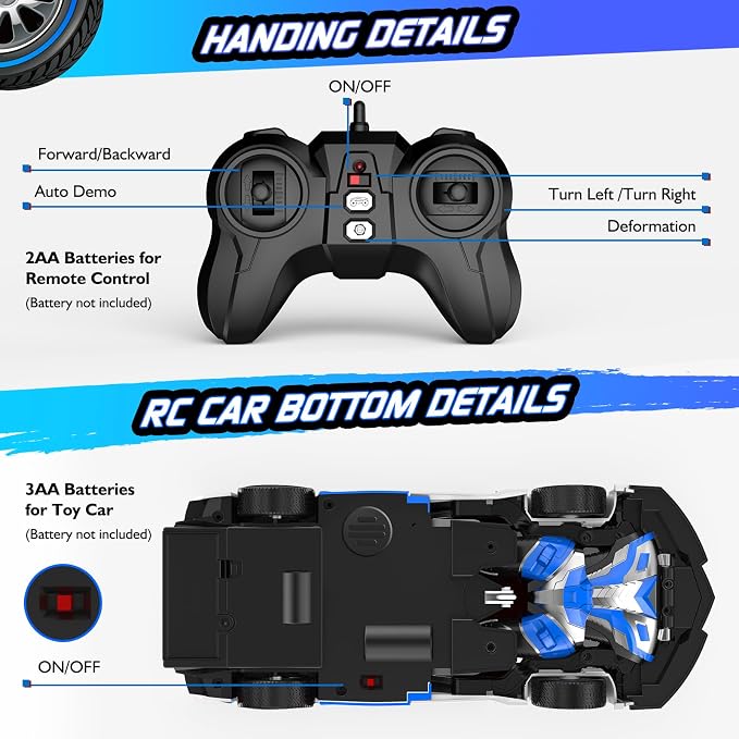 Remote Control Car with One Button Transformation, RC Cars Transforming into Robot, 2.4Ghz 360 Degree Rotation Police Car with Light, 1:18 Scale Transform Toys for Boys Girls Kids 4-7 8-12 6-8