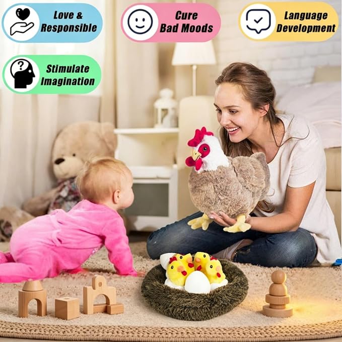 Youthfuljive 9 in 1 Chicken Stuffed Animal Set, Stuffed Chicken Plush Toy Egg Laying Hen with Zipper and Baby Chicks Plush Chickens Eggs and Coop Chicken Toys for Kids Girls Boys Birthday