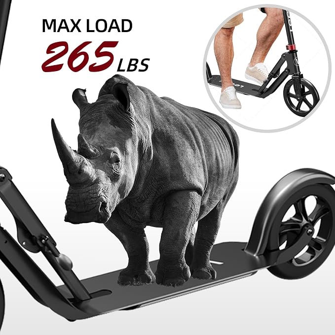 Adult Scooter with Big Wheels | Adjustable Height, Foldable Aluminum Frame | Smooth Ride for Urban Commuting and Outdoor Fun | Suitable for Teens 8-12 | 220 lbs Weight Limit