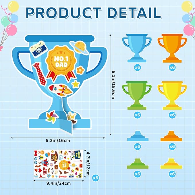 PAIVSUN 24Pcs Fathers Day Crafts for Kids, Make Your Own 3D Trophy for Dad, Father's Day Decorations Gifts DIY Crafts Kit for Classroom School Activities Home Party Favor Supplies