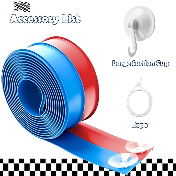 Flex Tracks 15 Ft Starter Set, Flexible Race Track for Kids 3+ with Strong Suction Cups, Flexible Car Track Race Car Ramp Track Compatible with 1/64 Diecast Cars, Portable Rolls Up Race Tracks