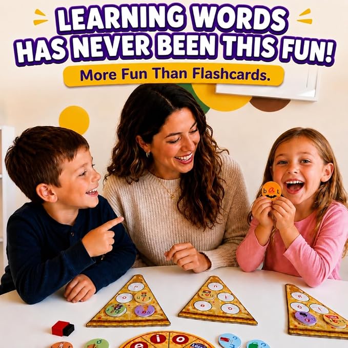 Pidoko Kids Phonics CVC Word Game - Magnetic Write & Wipe Vowels - Spelleroni Pepperoni Preschool & Kindergarten, Homeschool, Speech Therapy for Ages 3+
