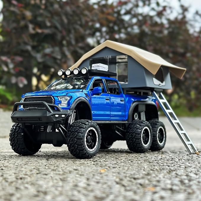 OANMYJJO Toy Trucks for Boys Age 4-7,Trucks for Kids F150 Diecast Truck,Model F150 Pickup Truck with Sightseeing Cabin,Pull Back Cars with Light and Sound,Trucks for Kids Ages 4-8（Blue）